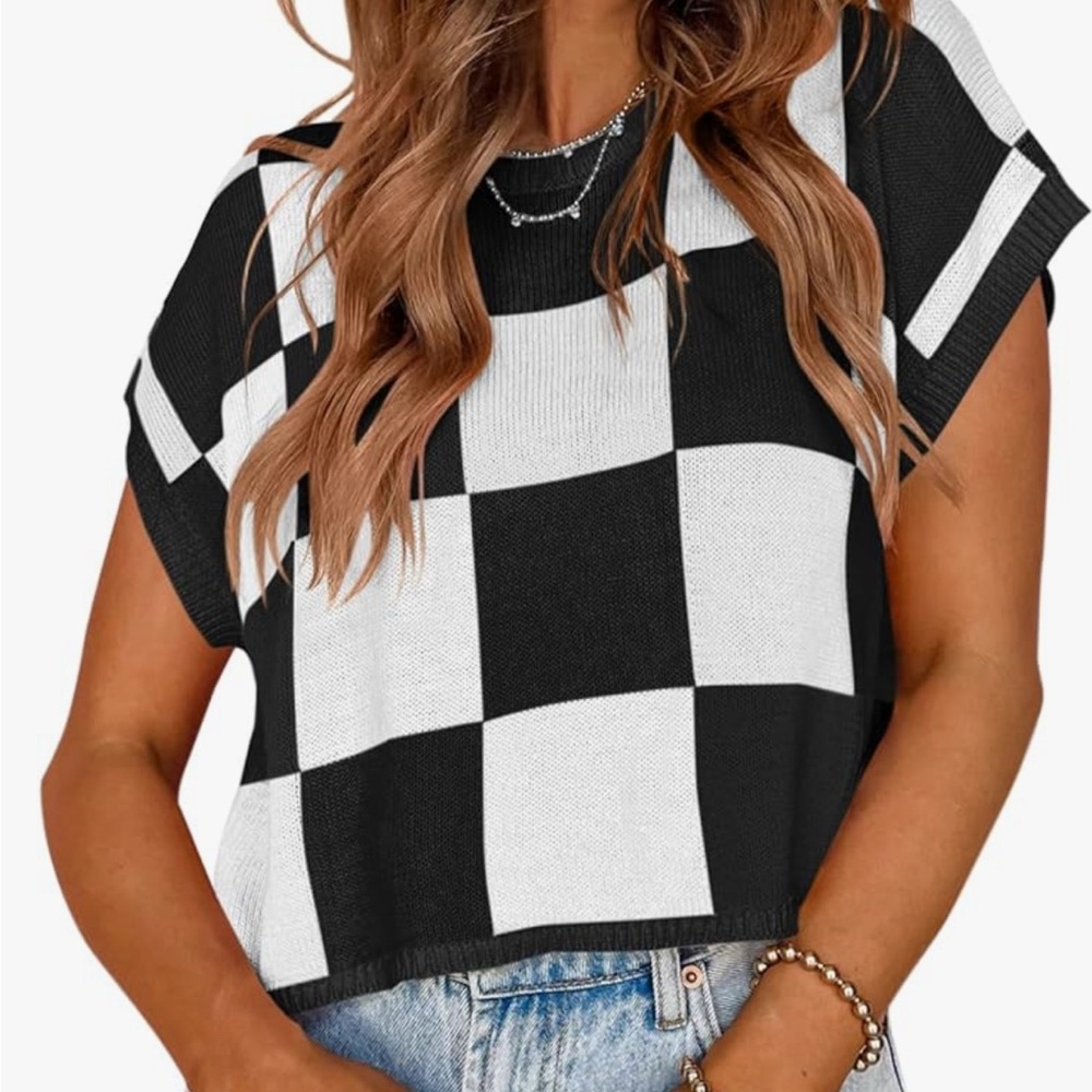 Black and White Checkered Women's Top